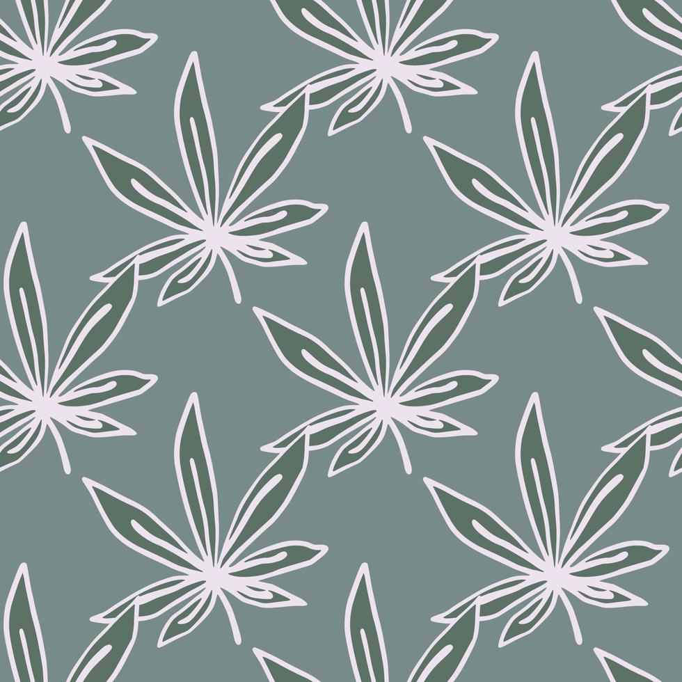 la marihuana contorneada blanca deja un patrón sin costuras. fondo azul. simple telón de fondo de drogas. vector