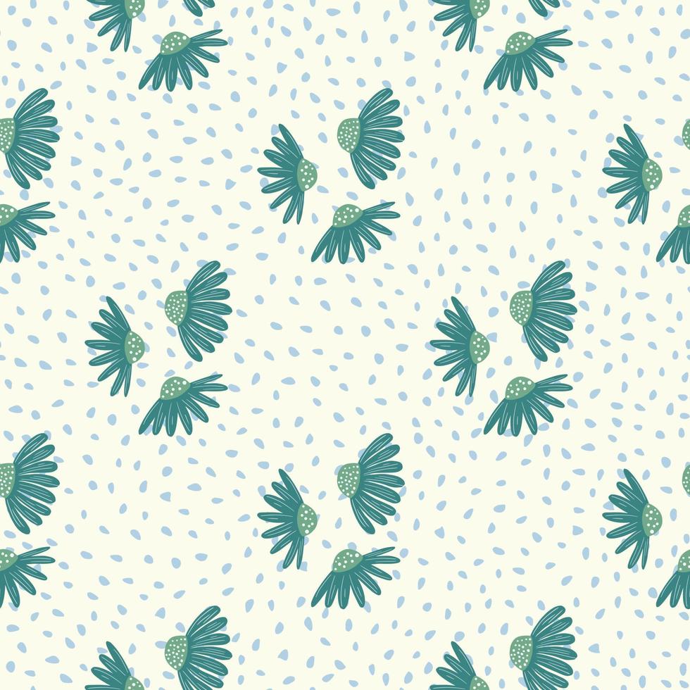 Vintage floral seamless pattern with blue chamomile flowers ornament. Dotted background. Floral backdrop. vector