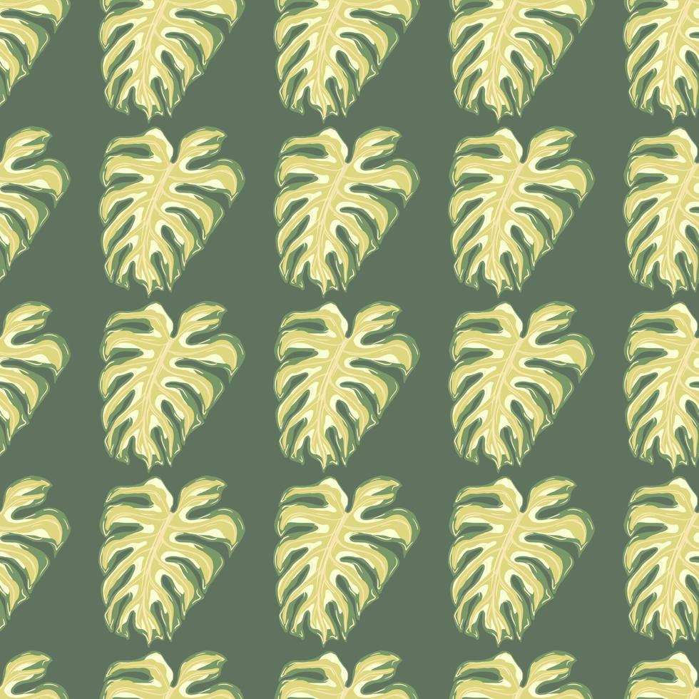 Beige colored monstera leaves seamless pattern in pale tones. Grey background. Abstract nature print. vector
