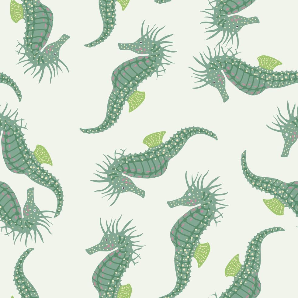 Isolated seamless pattern with random turquoise seahorse seahorse silhouettes. White background. Nature print. vector