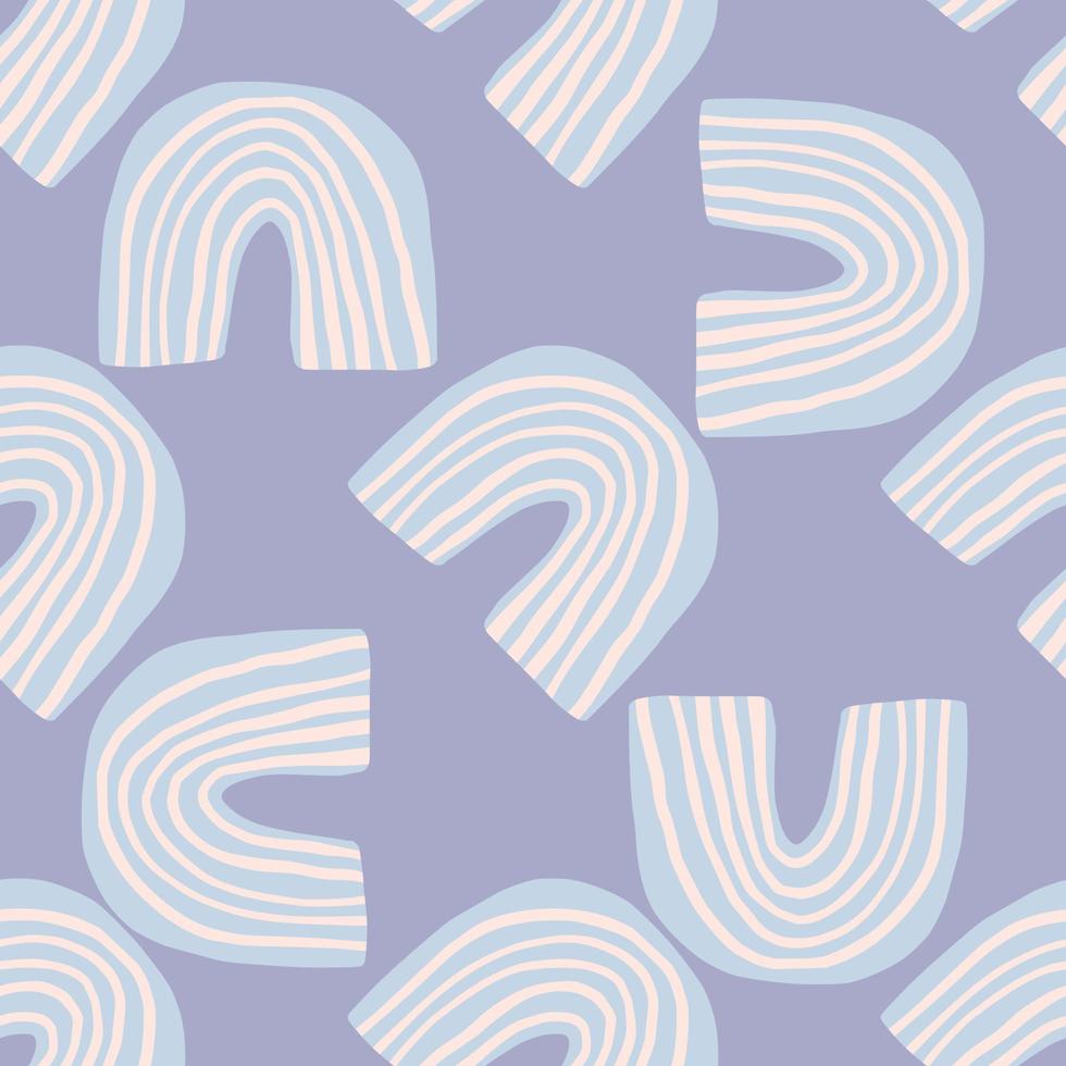 Doodle rainbow seamless pattern on violet background. Abstract shapes endless wallpaper. vector