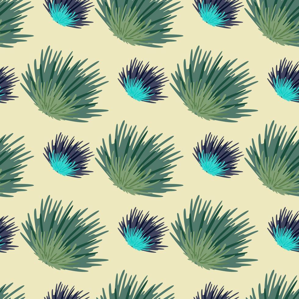 Green and blue tones shrub silhouettes seamless pattern. Light pastel background. Simple botanic artwork. vector