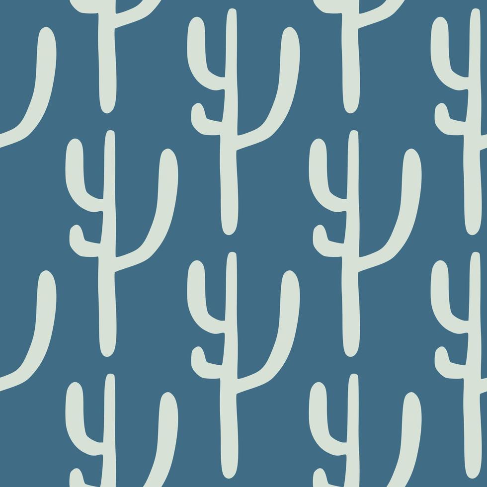 Seamless pattern with cactuses on blue background. Desert doodle cacti endless wallpaper. vector