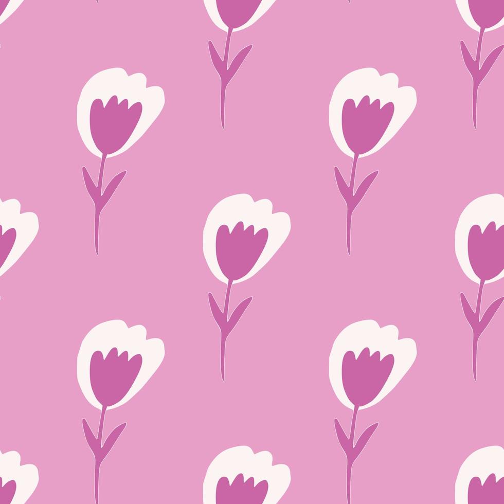 Abstract tulip flowers seamless pattern on pink background. Small flower endless wallpaper. Floral backdrop. vector
