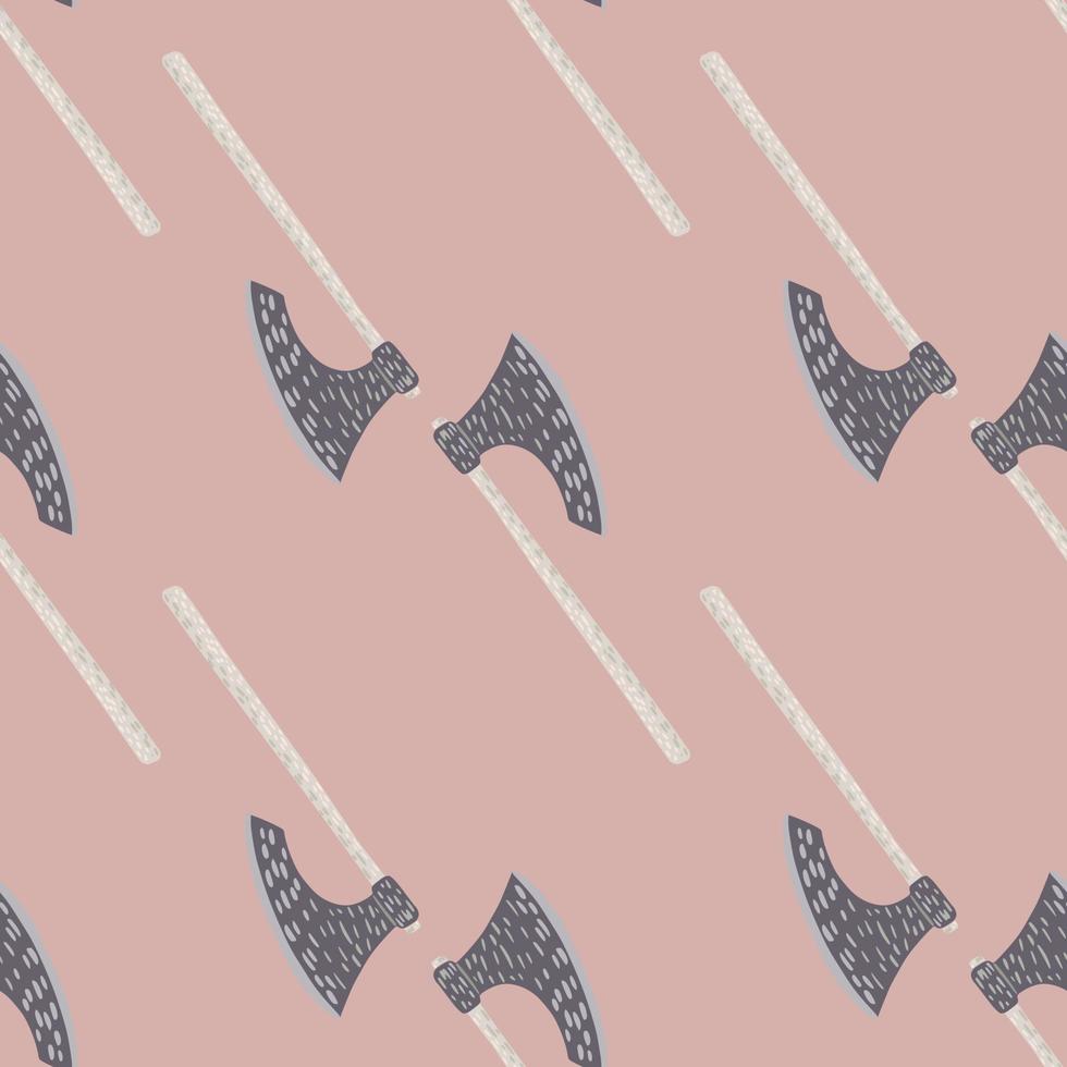 Minimalistic seamless doodle pattern with middle ages viking ax ornament. Pink background. Pale palette artwork. vector