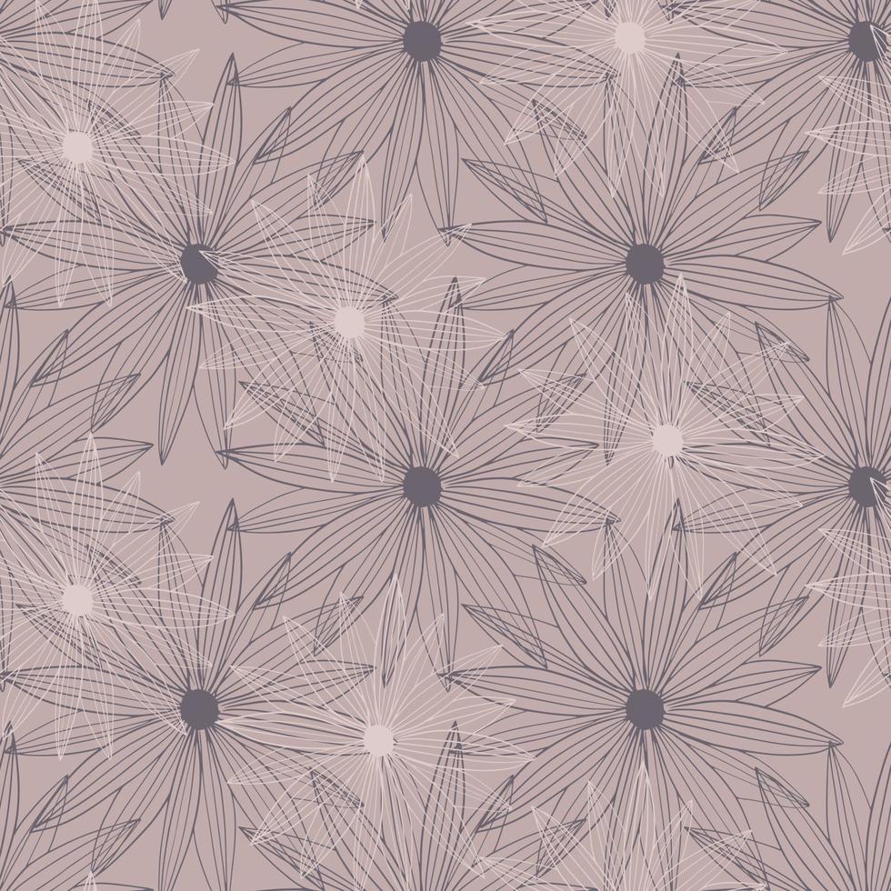 Abstract geometric line art bud daisy seamless pattern . Modern floral wallpaper. vector