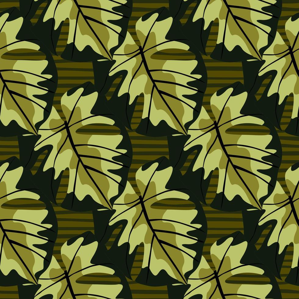 patrón creativo sin costuras con siluetas abstractas de monstera. estampado otoñal en tonos otoñales negro y verde pálido. vector