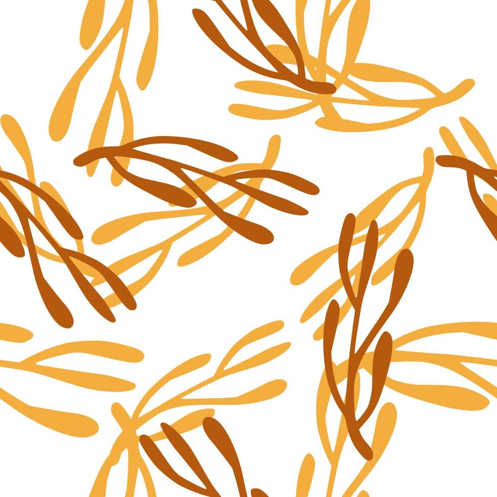 Decorative isolated seamless pattern with orange and brown colored branches shapes. White background. vector