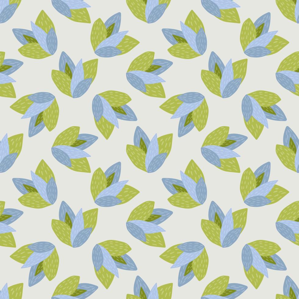 Random seamless pattern with green and blue leaves on light background. vector