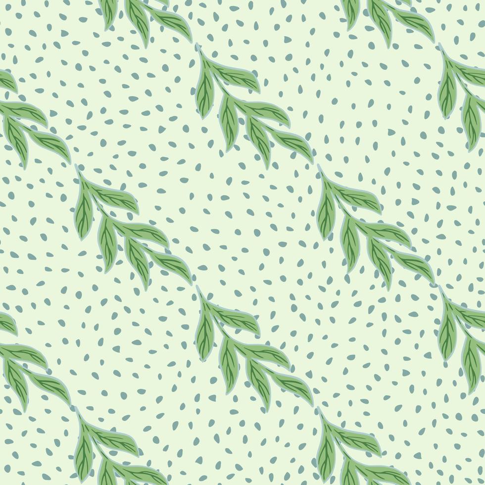 Scrapbook seamless pattern with doodle green branches ornament. Light background with dots. vector