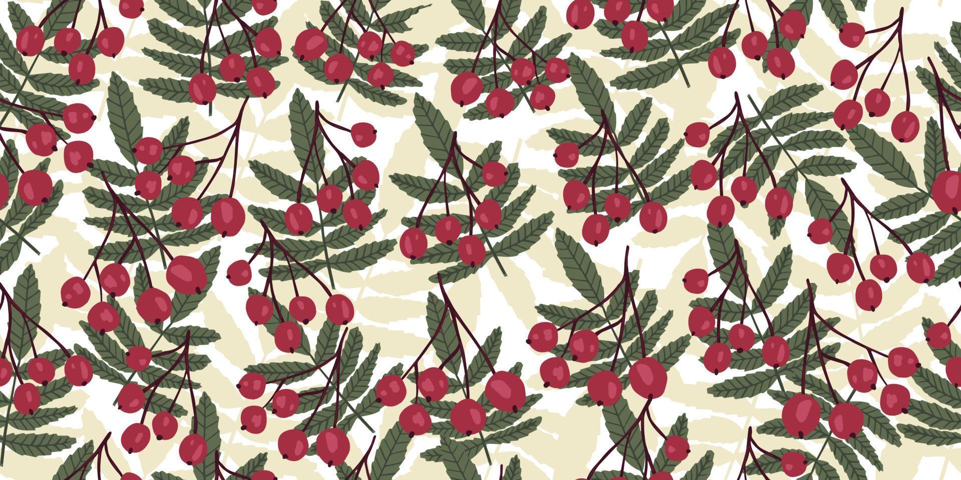Creative red berry and branch seamless pattern. Autumn leaves floral wallpaper. vector