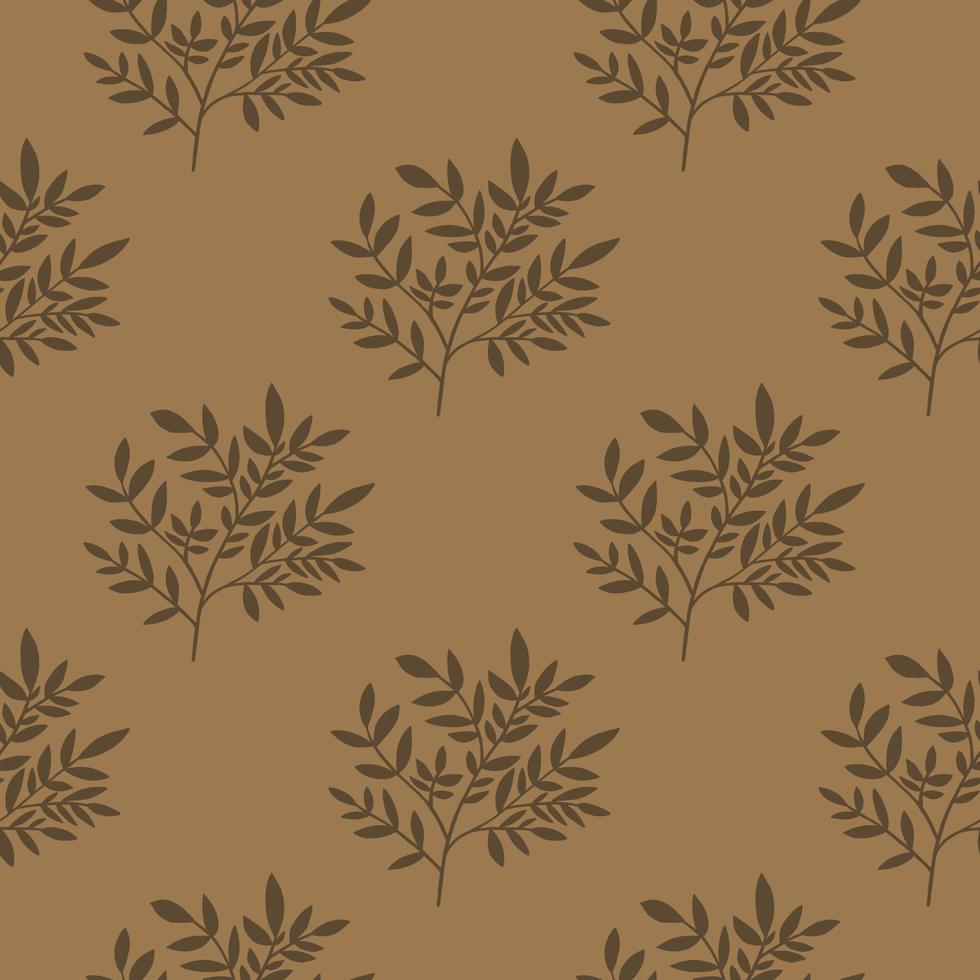 Vintage leaves silhouette seamless pattern. Decorative twigs. Tree branches wallpaper. Nature backdrop. vector