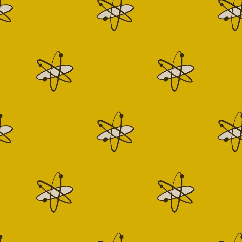 Minimalistic science seamless pattern with molecule elements. Technologe atom elements on yellow background. vector