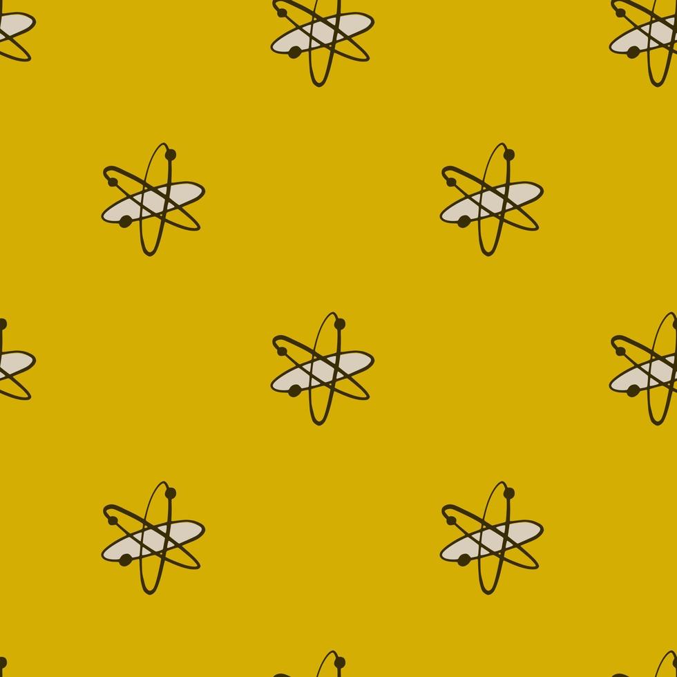 Minimalistic science seamless pattern with molecule elements. Technologe atom elements on yellow background. vector