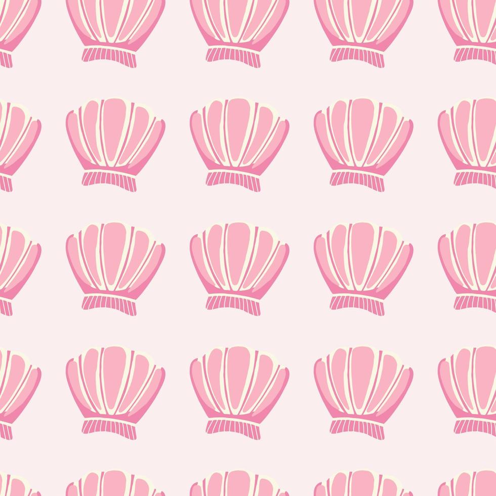 Abstract seashells seamless pattern on pink background. Geometric sea ocean shell endless wallpaper. vector