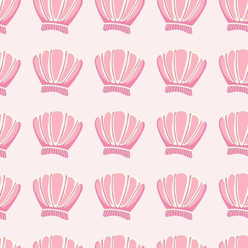 Abstract seashells seamless pattern on pink background. Geometric sea ocean shell endless wallpaper. vector