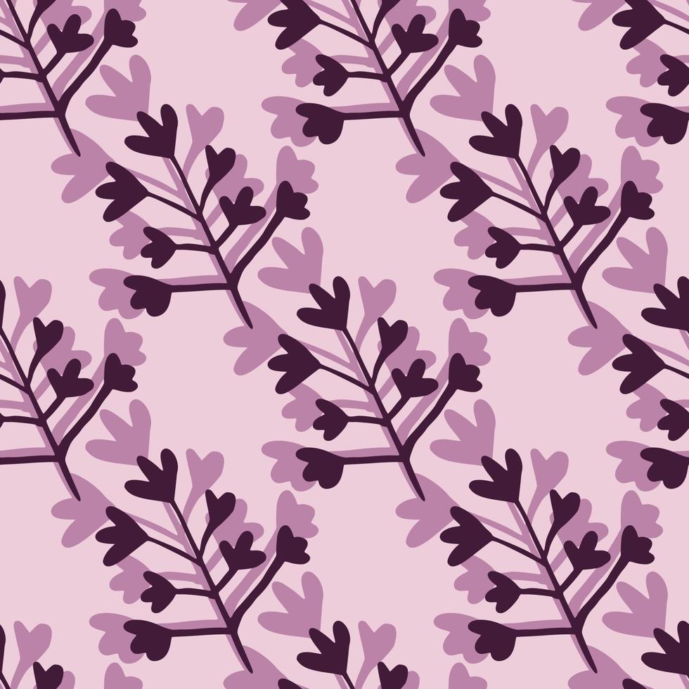 Bright contrast seamless loral design with black branch silhouettes. Lilac background. vector