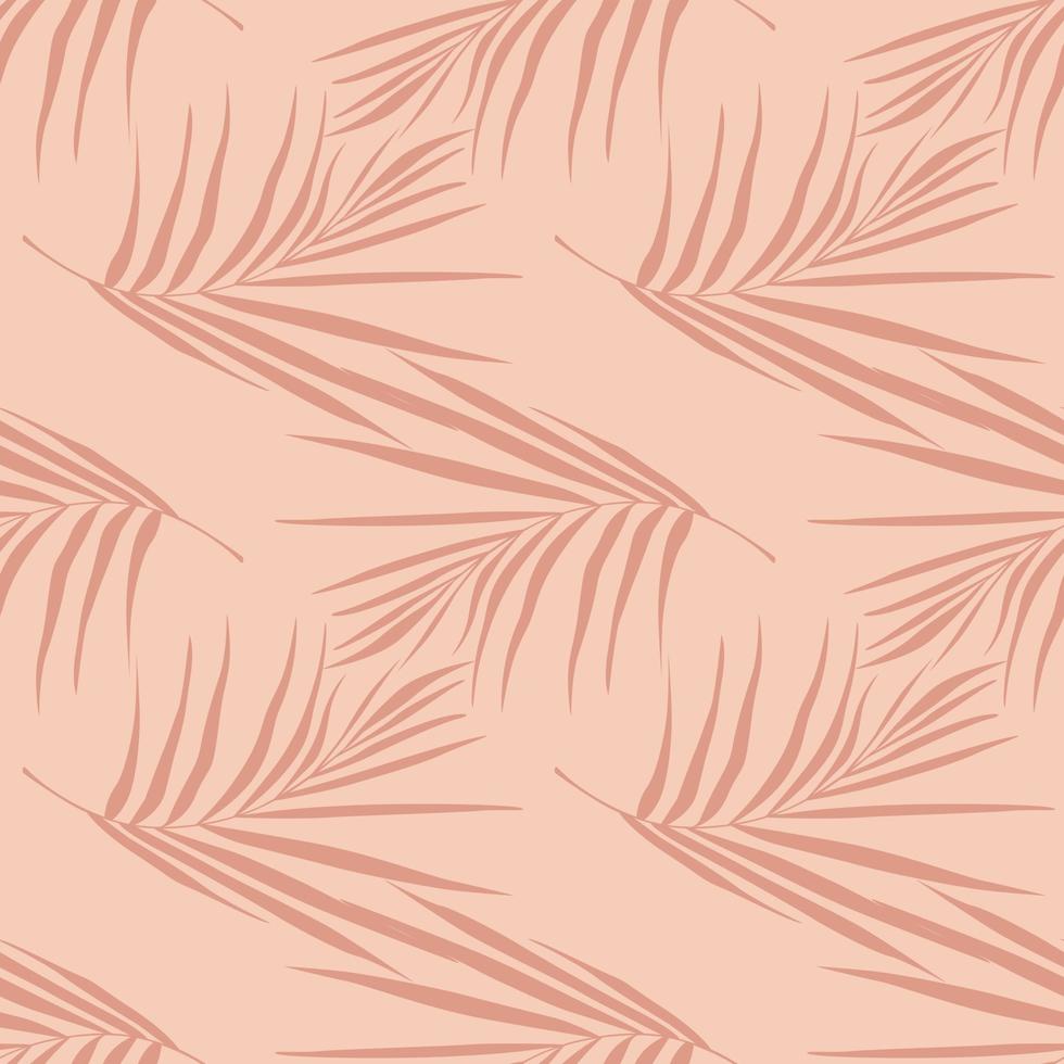Exotic seamless stylized pattern with simple fern leafs silhouettes. Tropical shapes in pale pink tones palette. vector