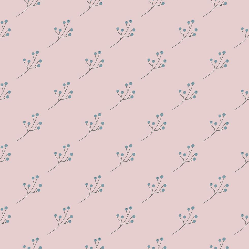 Spring seasonal seamless pattern with diagonal simple berries ornament. Pastel pale pink background. vector