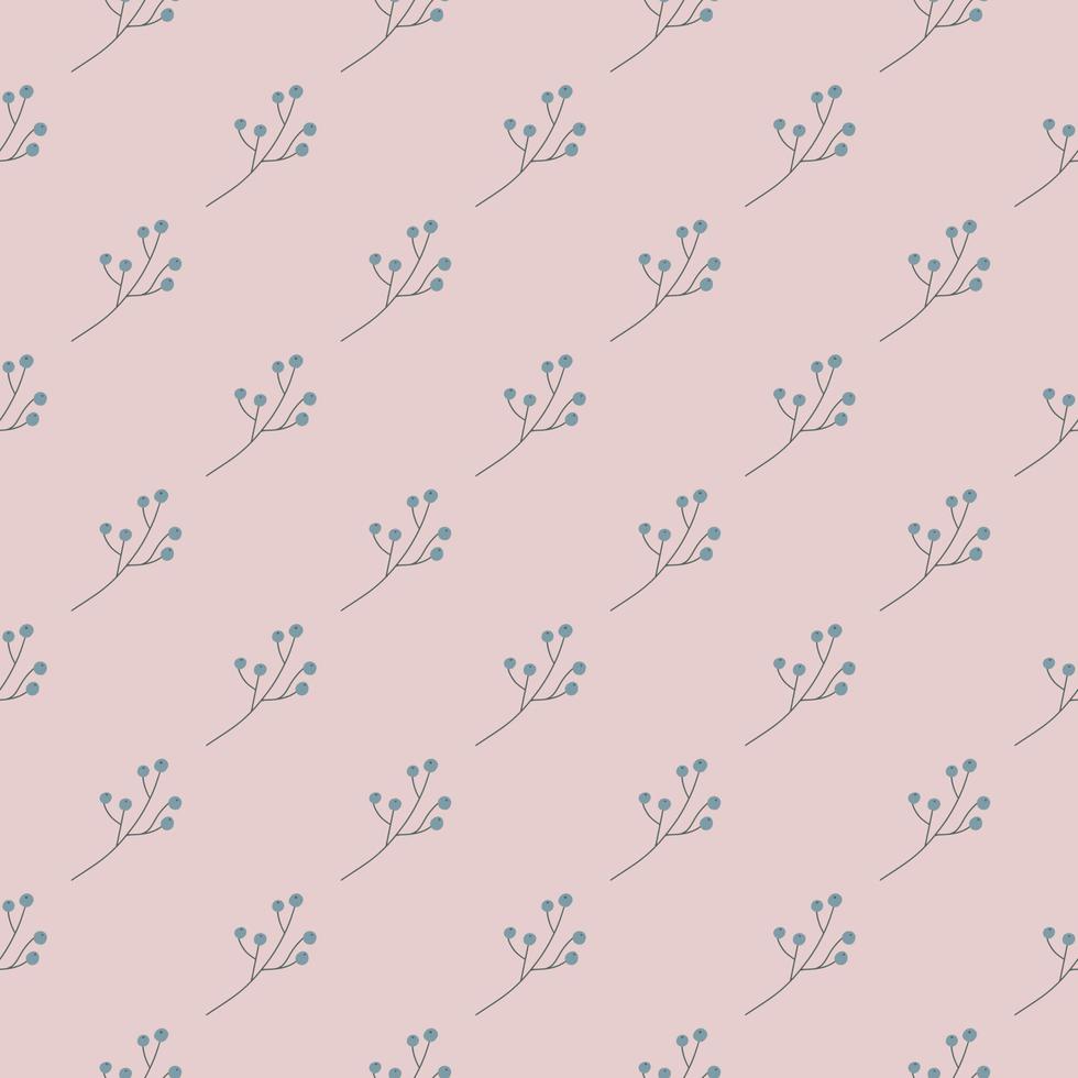 Spring seasonal seamless pattern with diagonal simple berries ornament. Pastel pale pink background. vector