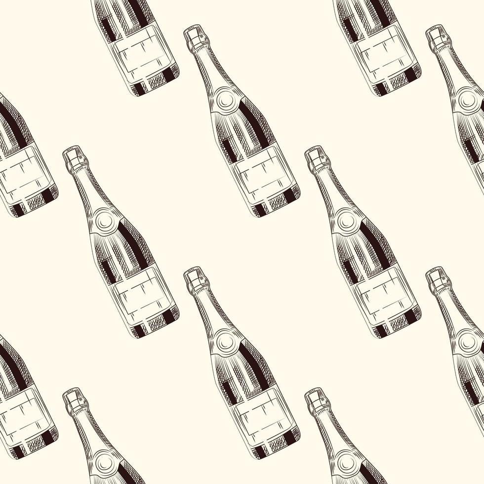 Champagne bottles seamless pattern. Sparkling wine backdrop. vector