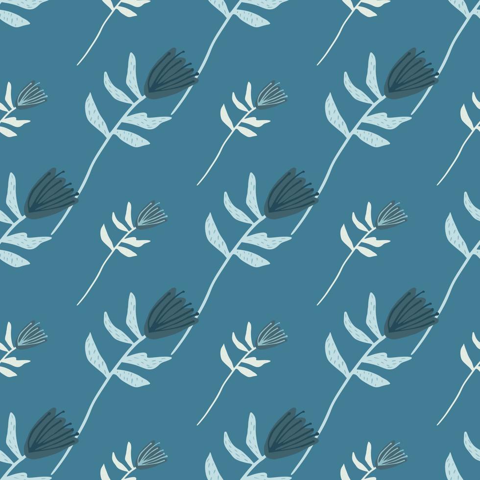 Diagonal seamless floral pattern with flowers in navy and light tones. Dark blue background. Simple design. vector