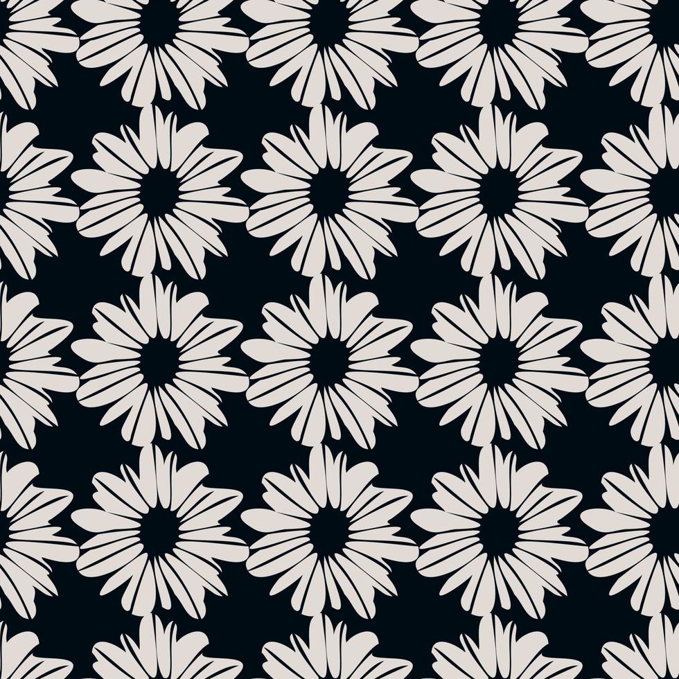 Monochrome flowers design with white flowers and black background seamless pattern. Simple design. vector