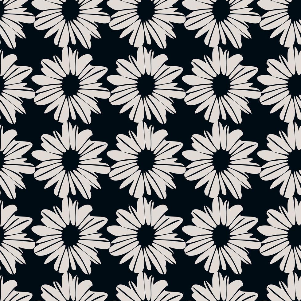 diseño de flores monocromáticas con flores blancas y patrones sin fisuras de fondo negro. diseño simple. vector