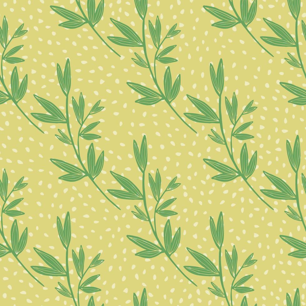 patrón sin costuras con hoja sobre fondo amarillo. papel pintado floral retro. telón de fondo decorativo botánico para el diseño de telas vector