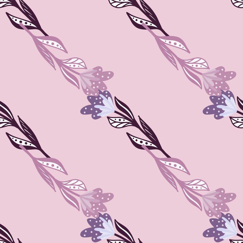 Diagonal flowers ornament seamless pattern on pink background. Lilac ornament. Floral doodle artwork. vector