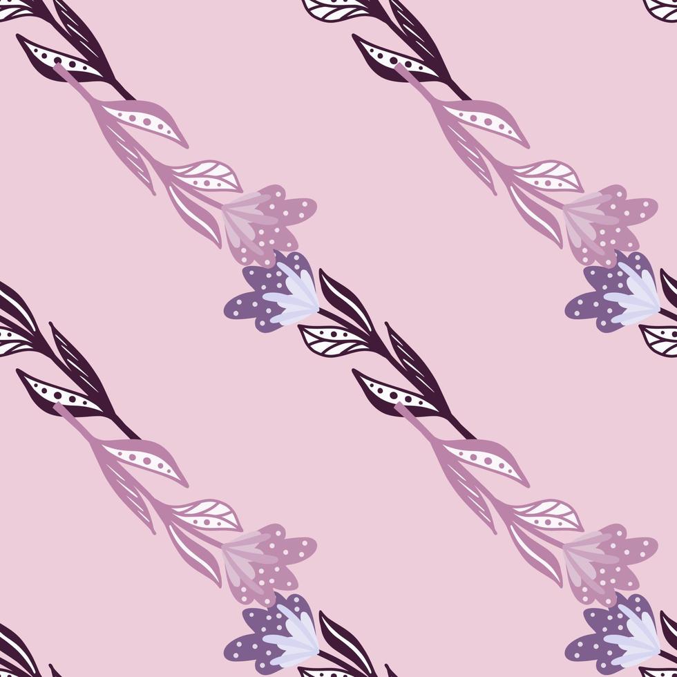 Diagonal flowers ornament seamless pattern on pink background. Lilac ornament. Floral doodle artwork. vector