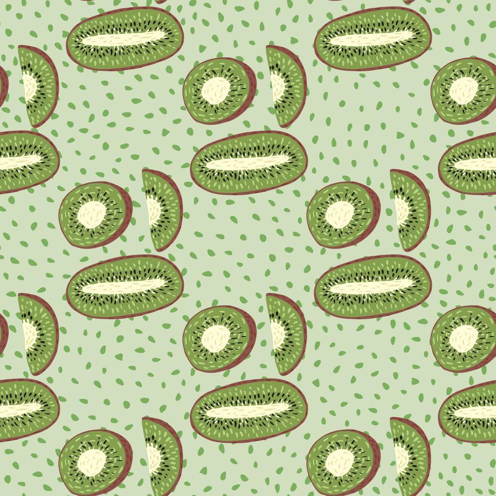 Modern seamless pattern with abstract kiwi fruit slices silhouettes. Pastel background with dots. vector