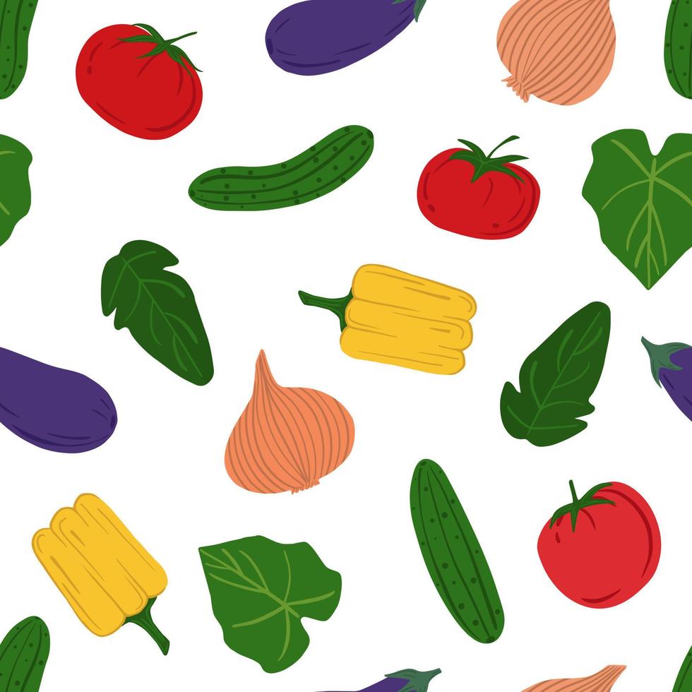 patrón sin costuras de verduras dibujadas a mano. telón de fondo de comida saludable. vector