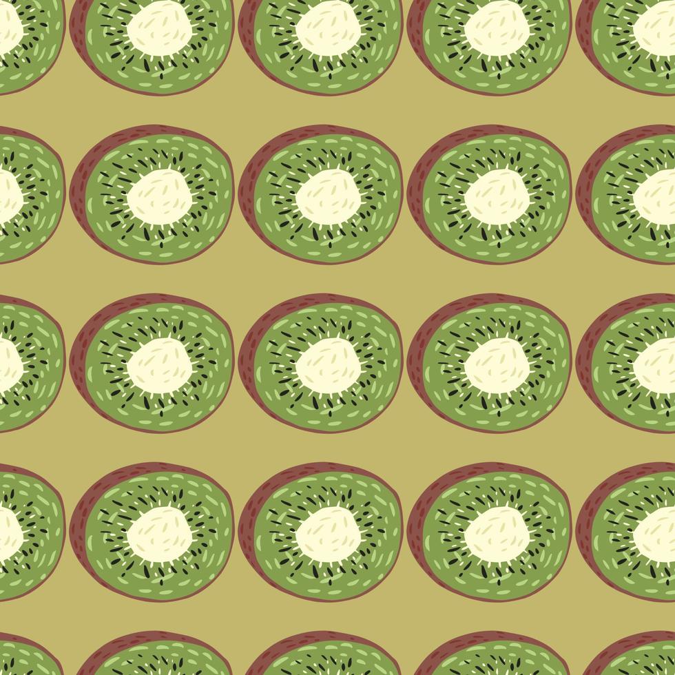 Simple seamless pattern in pastel green palette with kiwi silhouettes. Vitamin raw backdrop. vector