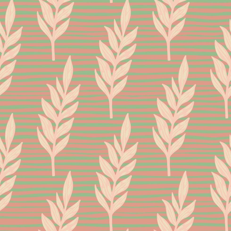 Light pink tones leaves branches silhouettes seamless pattern. Stylized botanic artwork on stripped background. vector