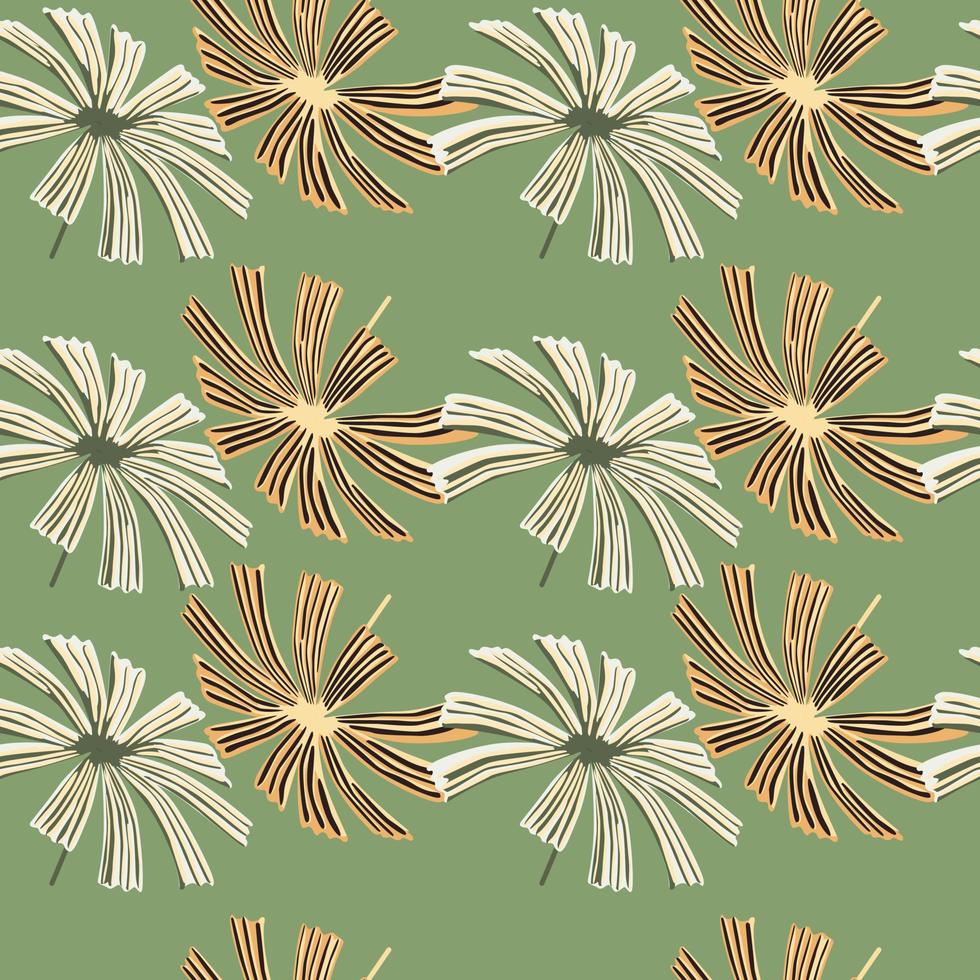 Floral seamless pattern with nature doodle palm licuala leaf silouettes. Pastel green background. Simple style. vector