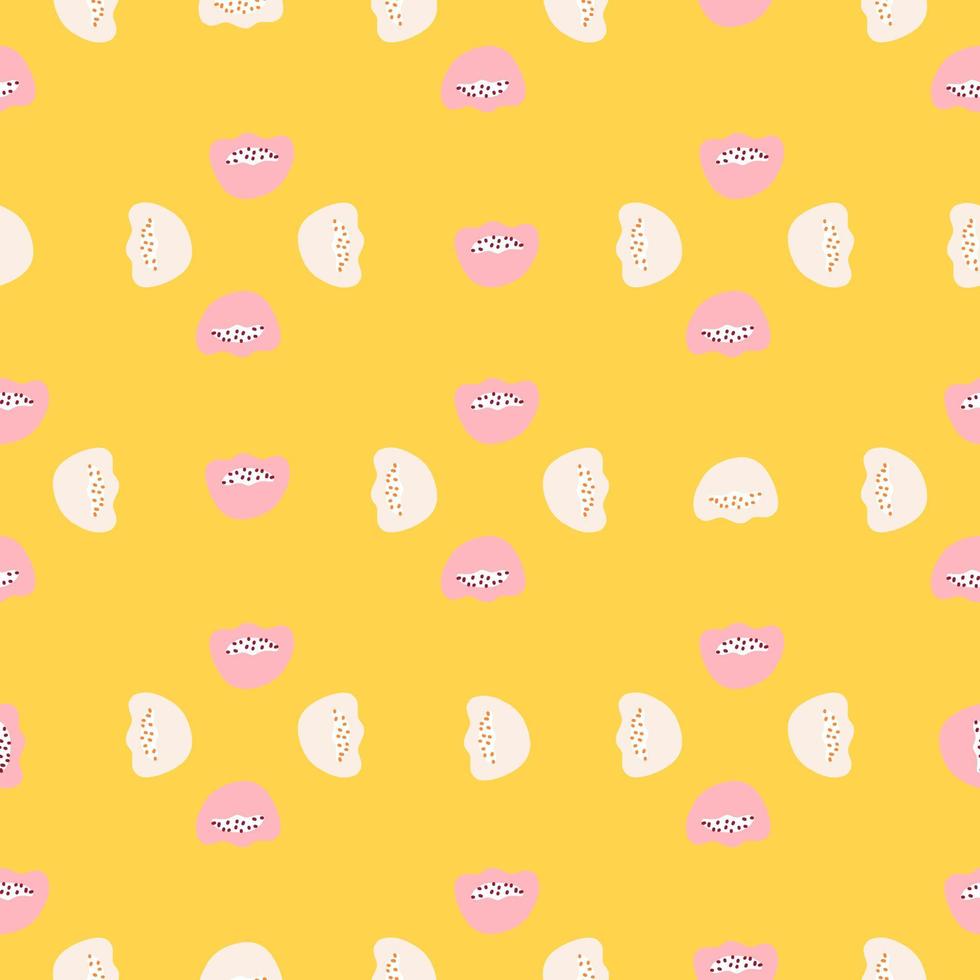 Bloom nature seamless pattern with white and pink poppy flowers elements. Yellow bright background. vector