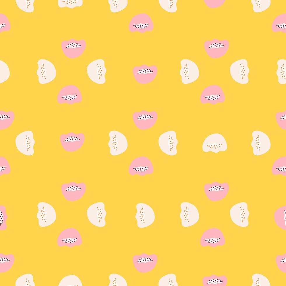 Bloom nature seamless pattern with white and pink poppy flowers elements. Yellow bright background. vector