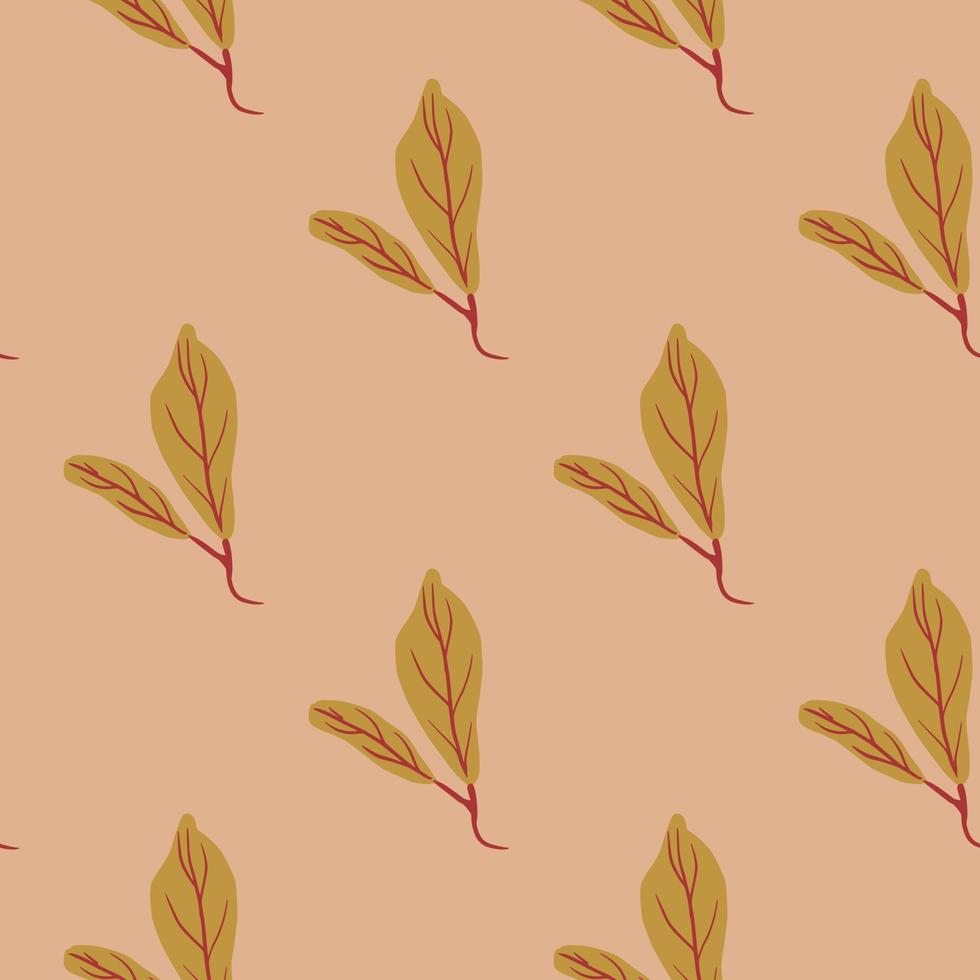 Autumn seamless pattern with orange leaves print. Foliage ornament on pink pale background. Nature artwork. vector