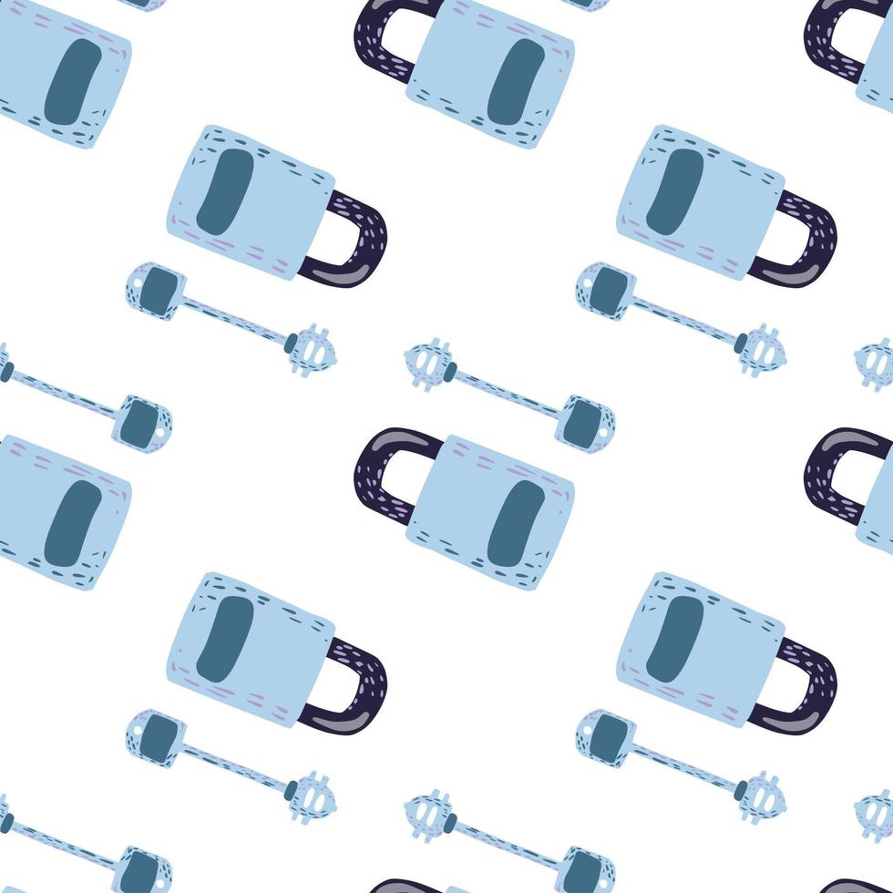 Seamless isolated pattern with blue lock and eys vintage print. Secret victorian ornament on white background. vector