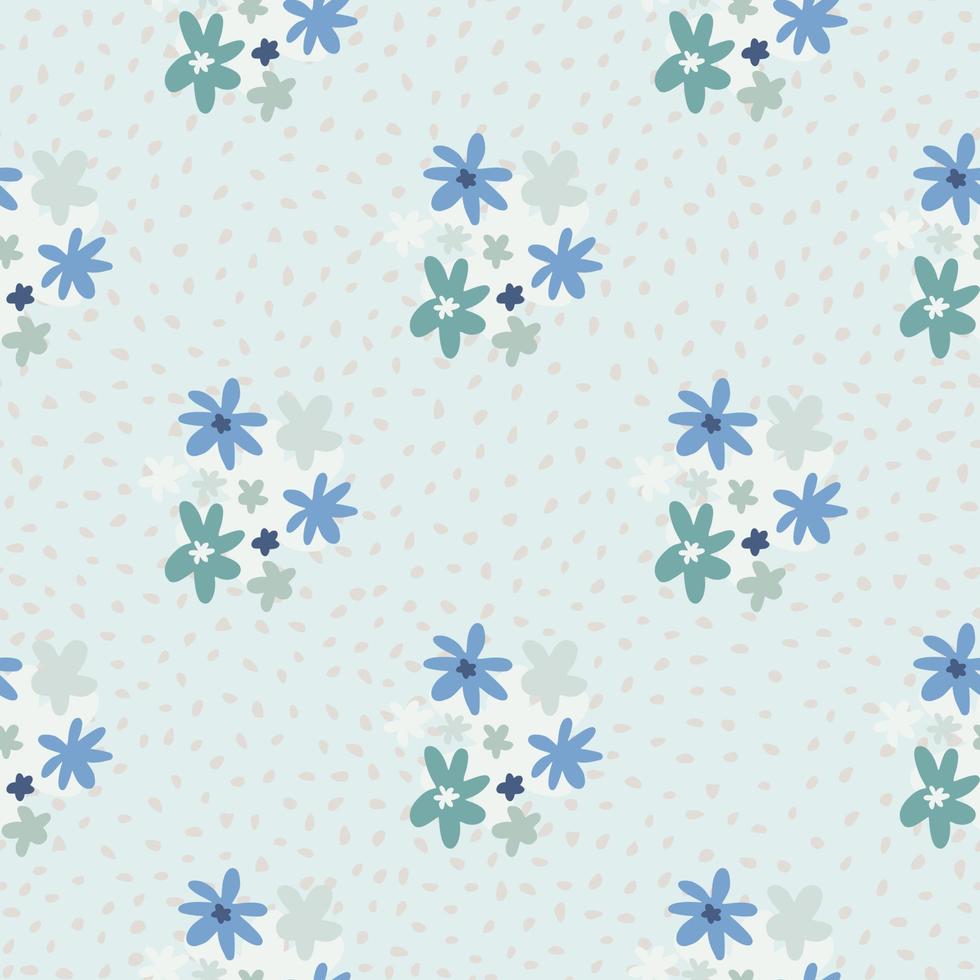 Floral daisy shapes seamless pattern. Creative stylized art work in soft blue tones. Background with dots. vector