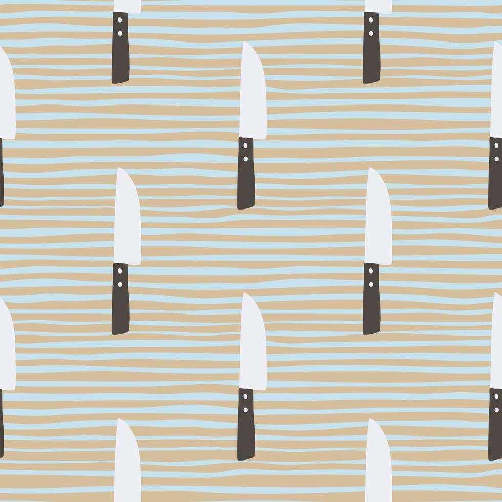Seamless doodle pattern with knife grey elements. Stripped background. Creative cooking print with kitchen tools. vector