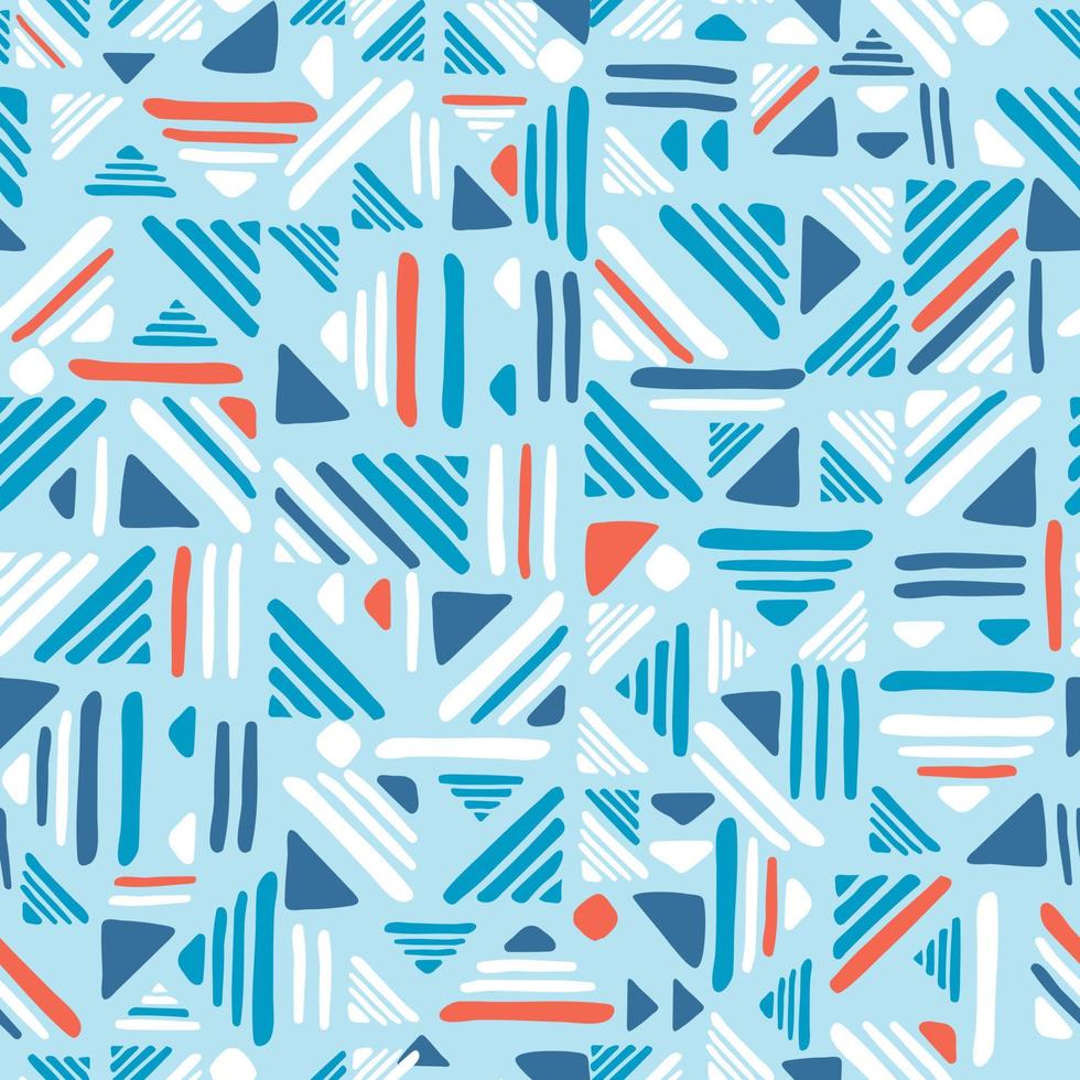 Seamless hand draw Folk patter. Weave lines ornament. Blue and red colors vector