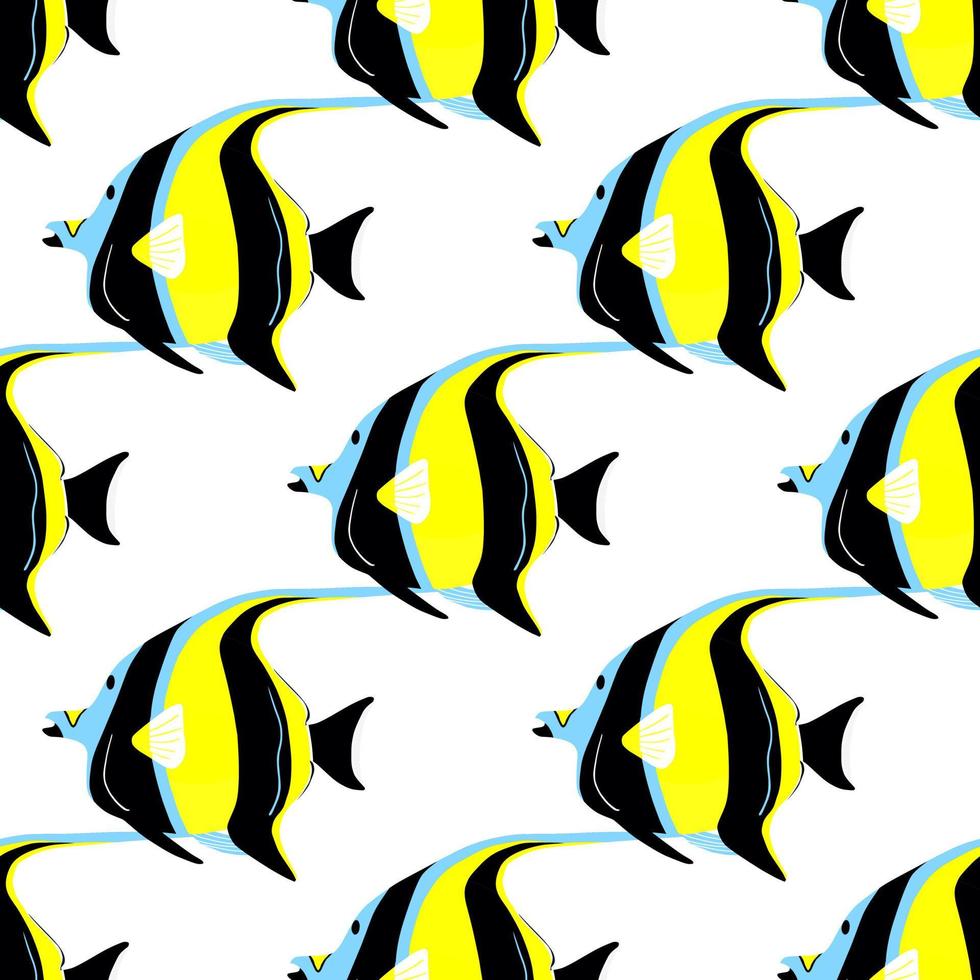 Moorish idol fish seamless pattern. Zanclus cornutus. vector