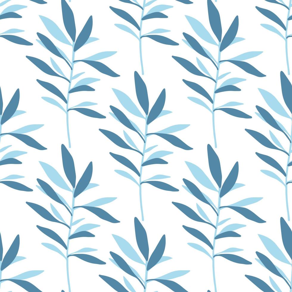 Seamless pattern with geometric branch leaves. Simple summer tropical leaf. vector
