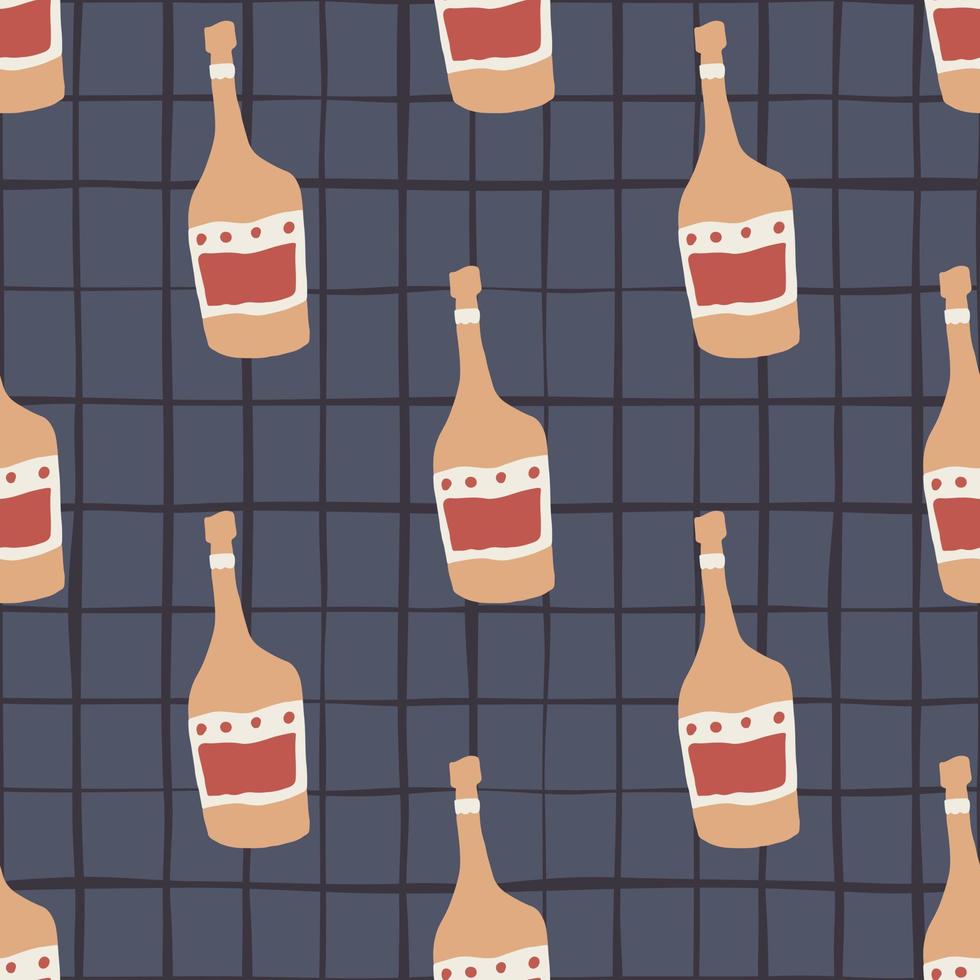 Funny glass bottle seamless pattern on stripes background. Rum bottles. vector