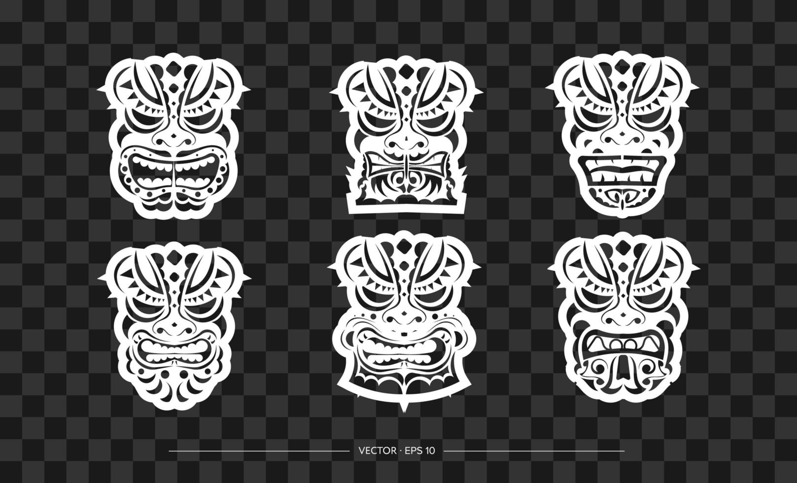 conjunto de patrones de máscara de polinesia. el contorno de la cara o máscara de un guerrero. patrones polinesios, hawaianos o maoríes. plantilla para impresión, camiseta o tatuaje vector