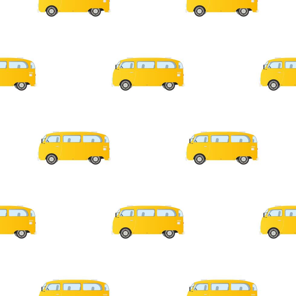Vector simple yelow school bus seamless pattern. Isolated in white background