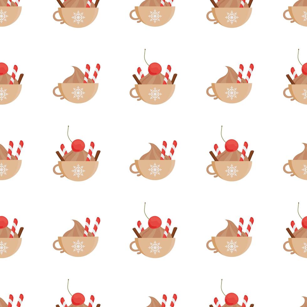 Seamless pattern with a cup of hot drink. Good for backgrounds, books, wrapping paper, and gifts. Vector illustration