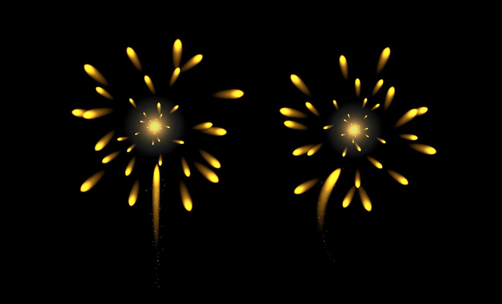 Holiday fireworks on dark background. Abstract golden fireworks explosion on transparent background. New Year celebration fireworks. vector